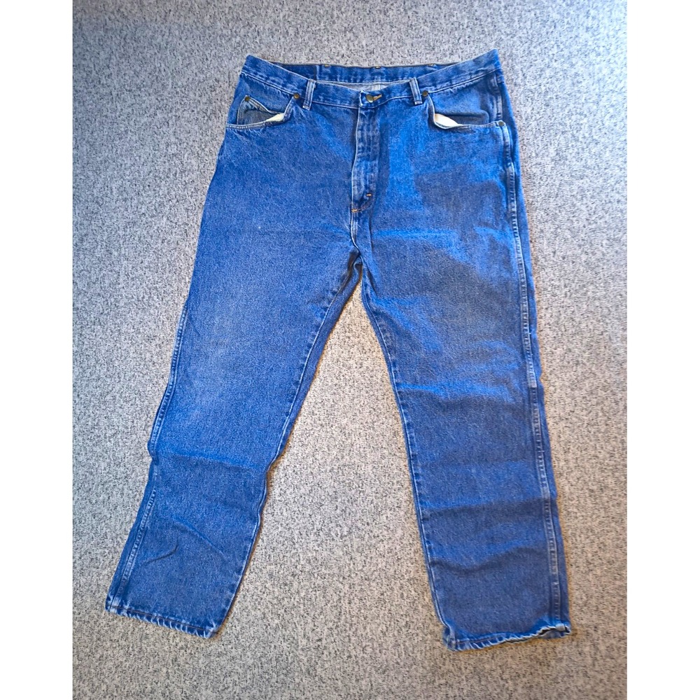 Wrangler Authentic Mens Blue Medium Wash Straight Leg Regular Fit Denim Jeans